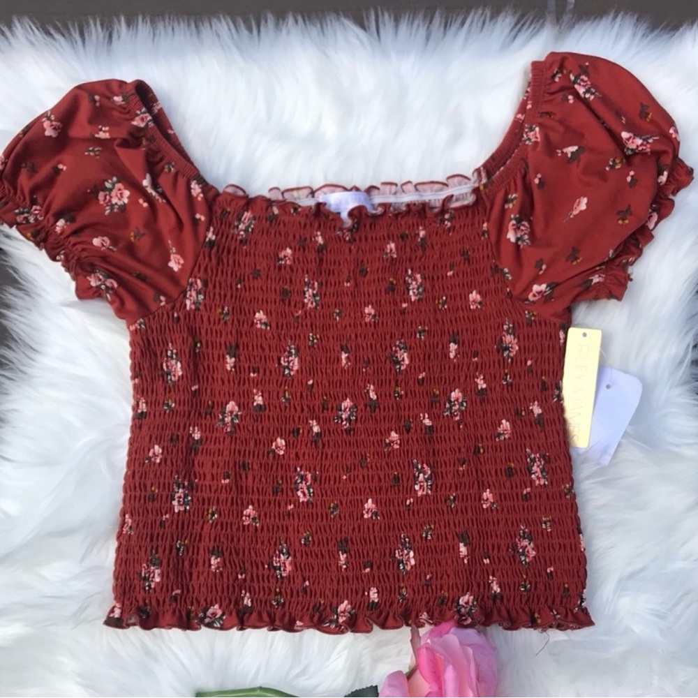 Crop top shoulders off juniors size L Orange floral